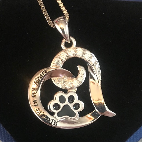 925 Sterling Silver Dog Paw Print Pendent & Chain - Picture 2 of 5